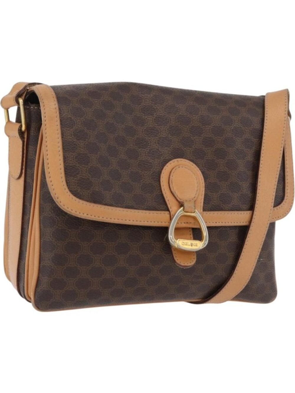 CELINE Macadam Canvas Shoulder Bag PVC Leather Brown Gold
